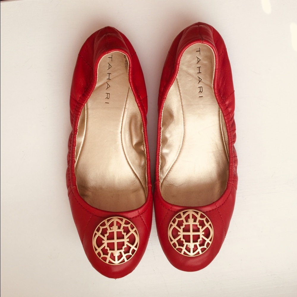 Tahari Red Leather Flats, size 7.5M, great shape!